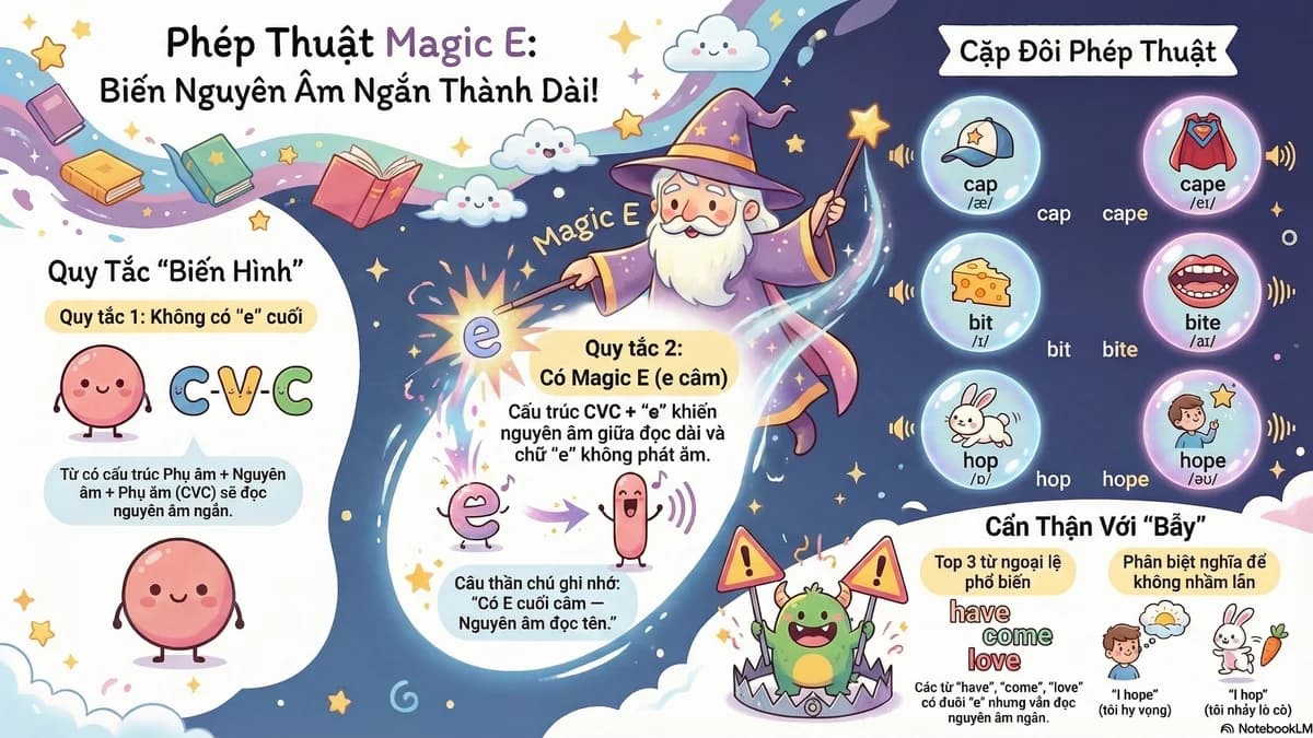 Magic E — nguyên âm + e câm