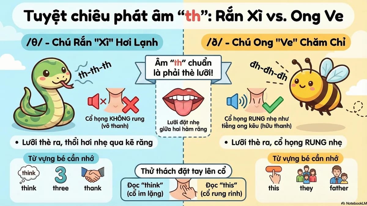Phân biệt /θ/ vô thanh vs /ð/ hữu thanh