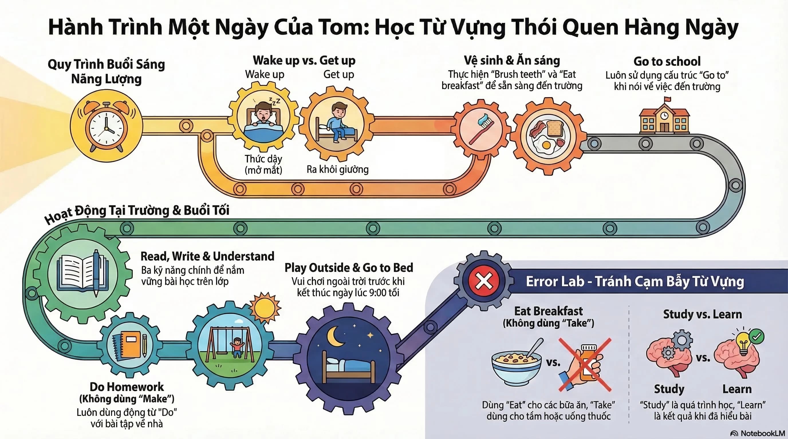 Daily Routine & School Actions · Thói Quen Hàng Ngày & Hành Động Ở Trường