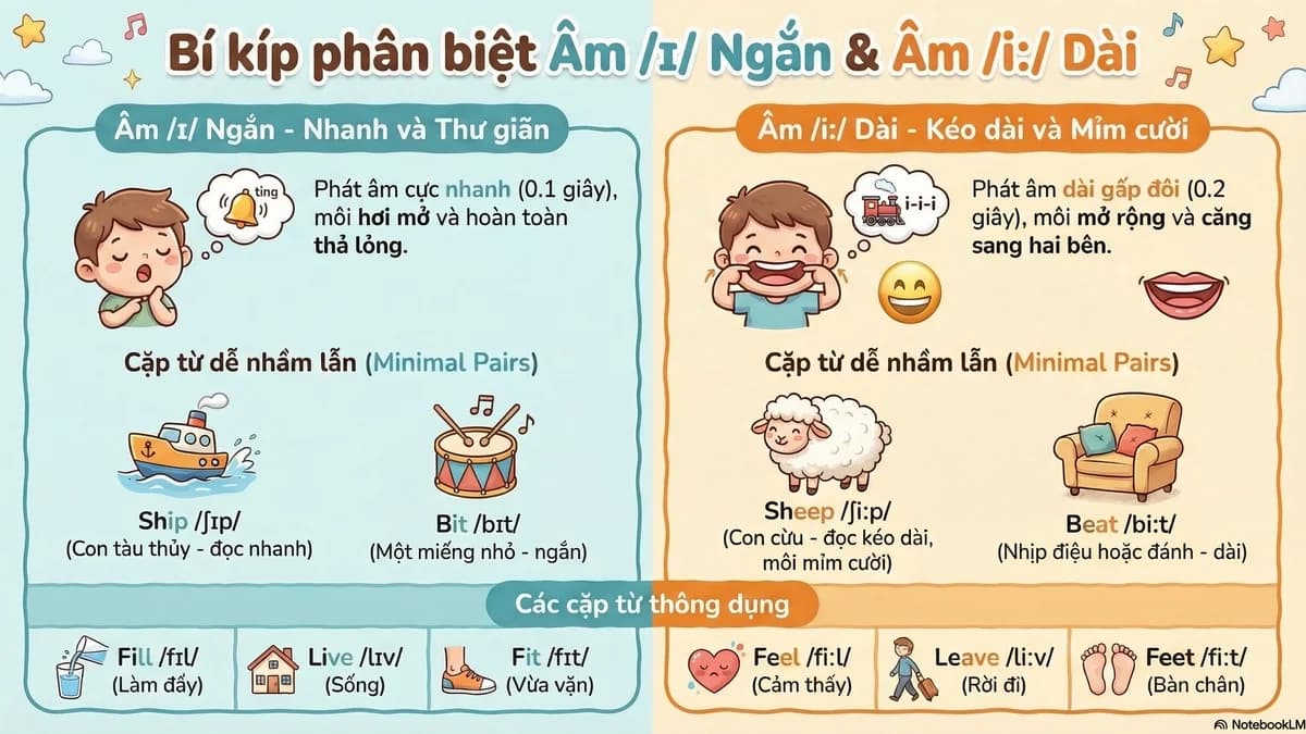 Phân biệt /ɪ/ ngắn vs /iː/ dài