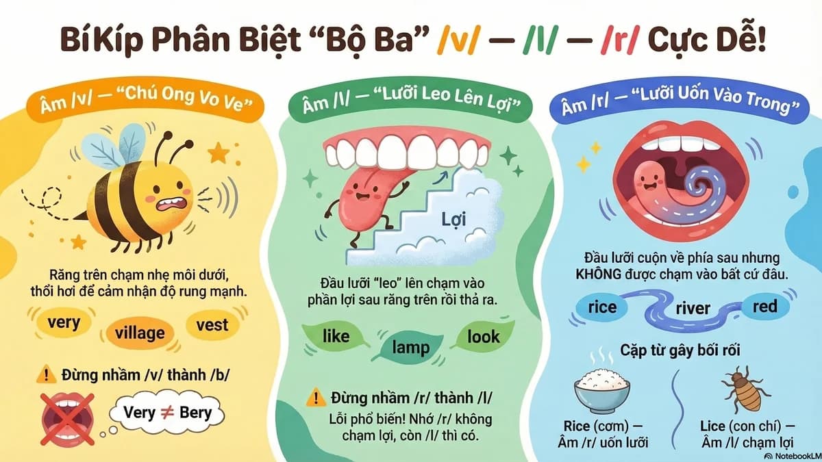 Bộ 3 phụ âm dễ nhầm: /v/ — /l/ — /r/