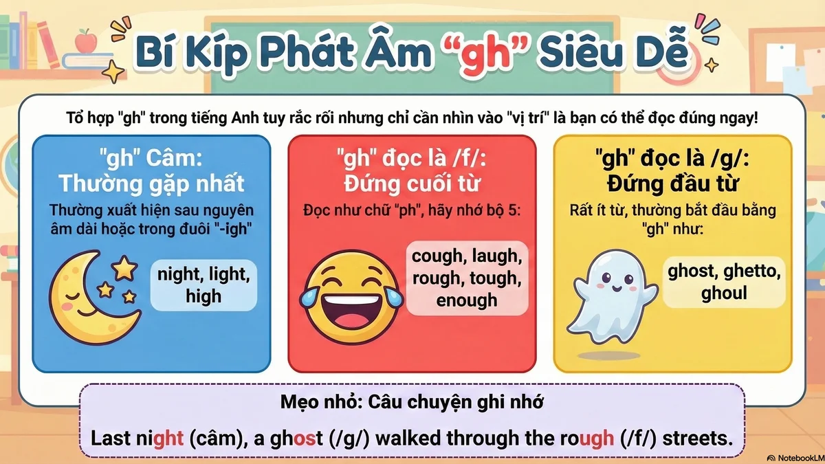 Tổ hợp "gh": câm vs /f/ vs /g/