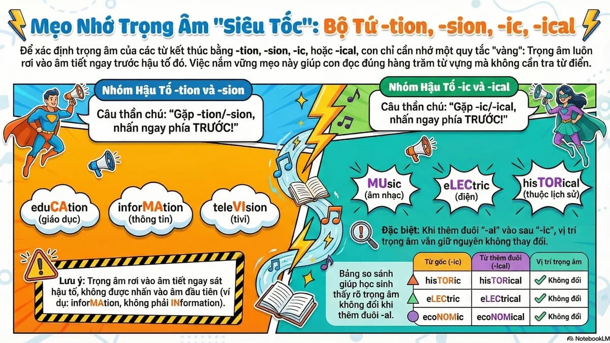 Trọng âm với hậu tố: -tion/-sion vs -ic/-ical